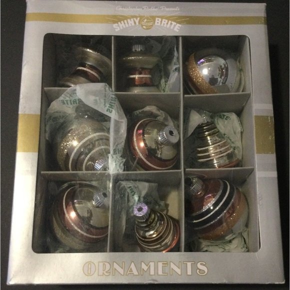 Christopher Radko Shiny Brite Glass Gold Silver Christmas Ornaments Set of 9 - Picture 3 of 5